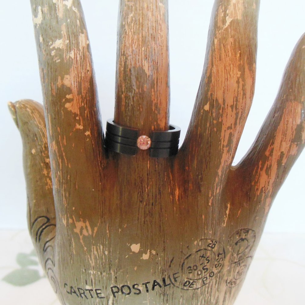 Black Titanium Band Ring with Faceted Clear Crystal